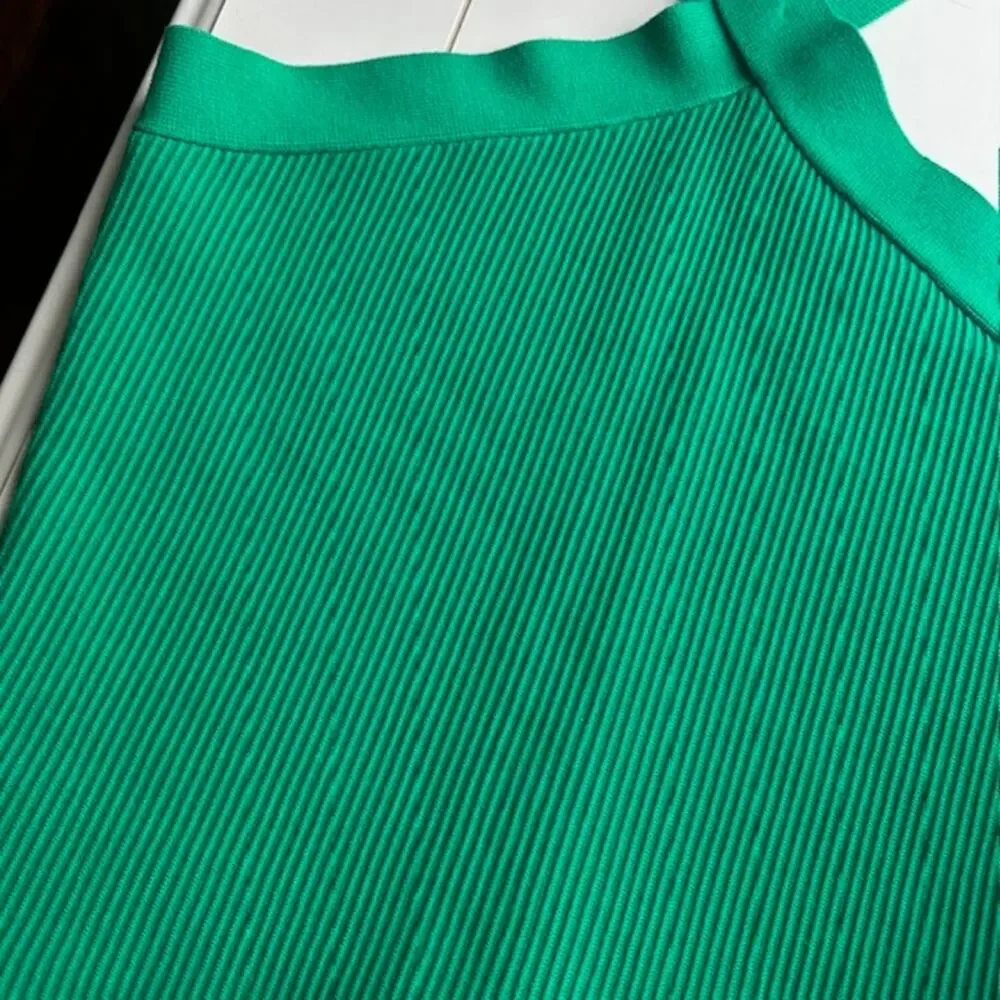 House Of Harlow 1960 Green Crop Ribbed Sculpt Knit Criss Cross Top Large - Picture 5 of 8